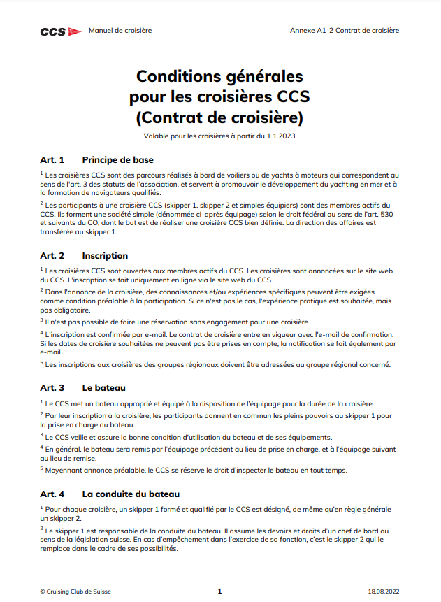 Conditions générales pour croisières CCS